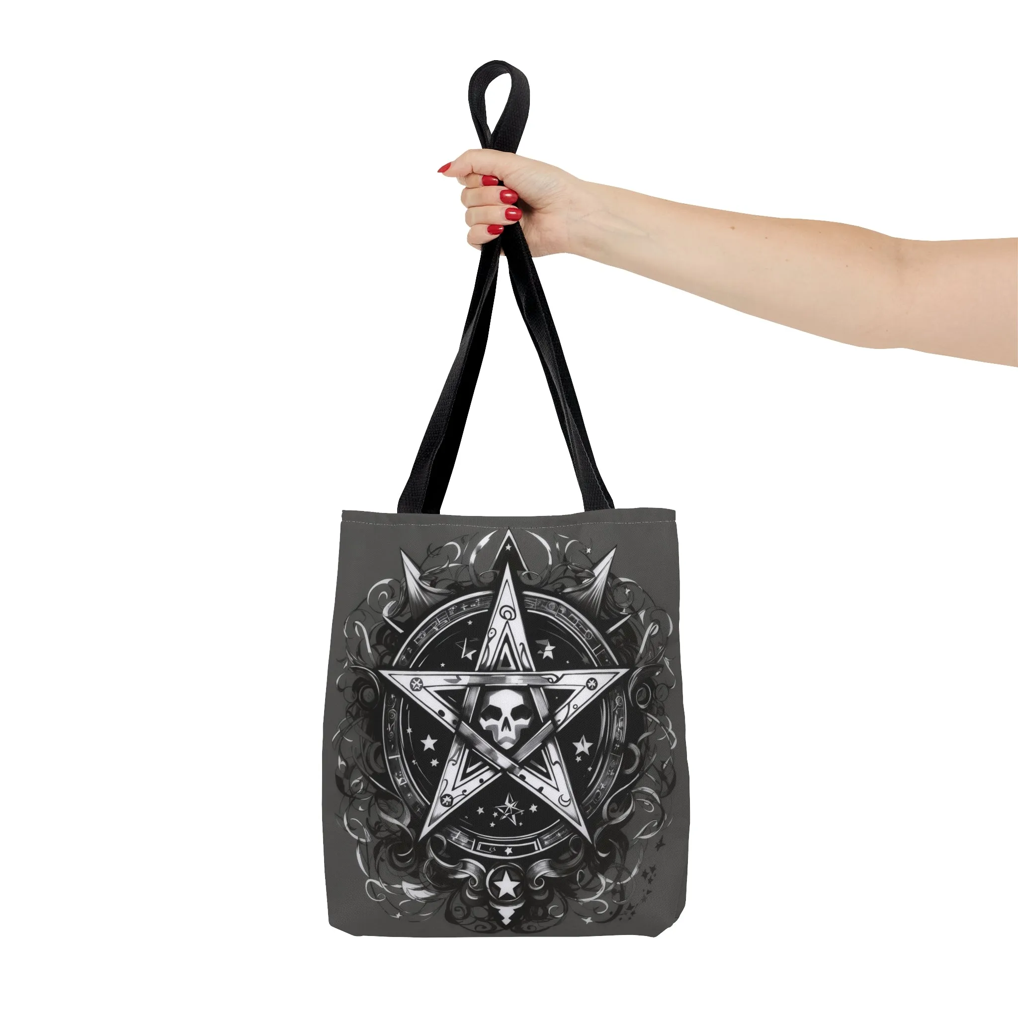 Gray Witchy Goth Pentacle Tote Bag, Celtic Pentagram Grocery Bag